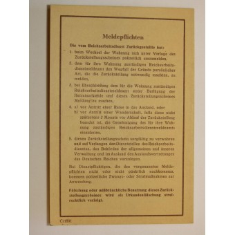 Reichsarbeitsdienst W.J. Zurückstellungsschein. Uitgegeven aan Ichenk Helene. Espenlaub militaria